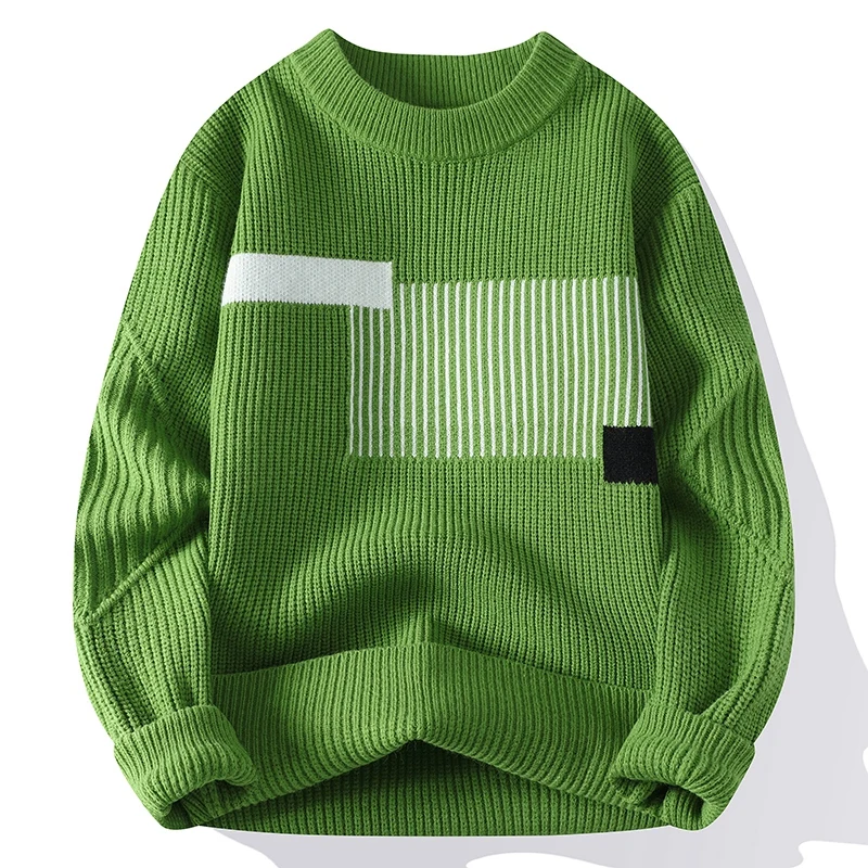Pull à col roulé en tricot patchwork pour hommes, pulls décontractés coréens, tricots chauds, mode automne et hiver