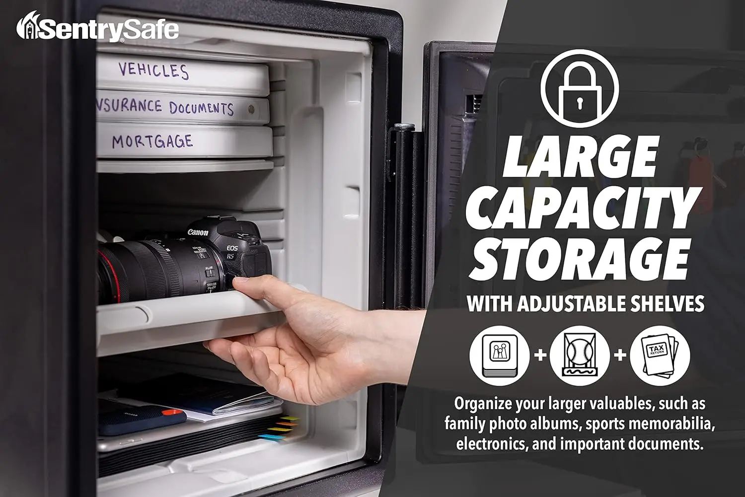 Fireproof and Waterproof Black Steel Home Safe with Digital Keypad Lock and Organization Trays for Money, Documents, 1.23 Cubic