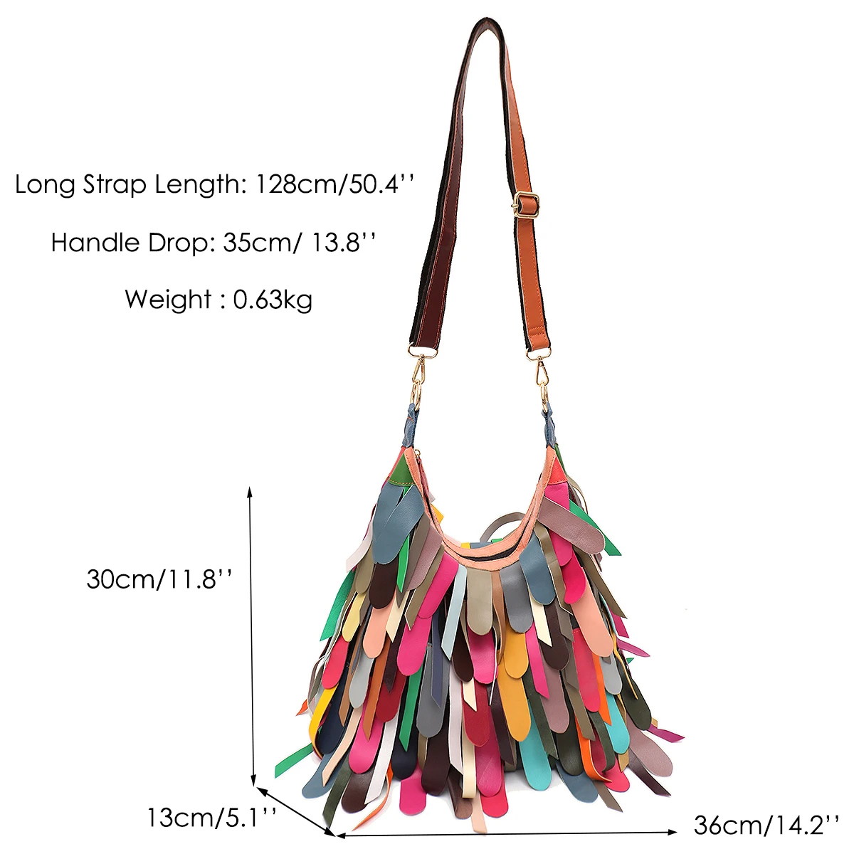 SC Casual Slouchy Boho Style Women's Colorful Real Sheepskin Tassel Fringe Hobo Shoulder Cross body Bag Genuine Leather Handbag