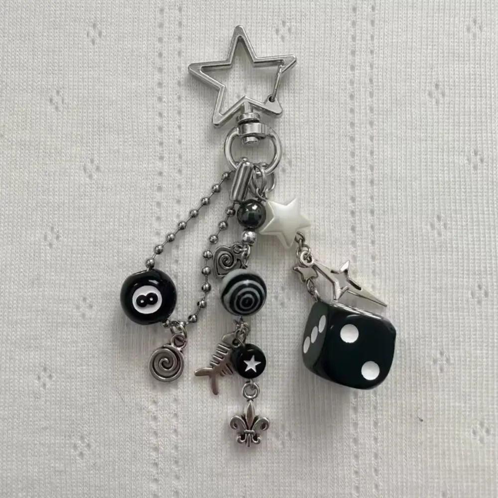 Fashion Star Shaped Rockstar Keychains Lucky Black 8 Handmade Spider Web Keychain Keyrings Beaded Y2k Pendant Backpack