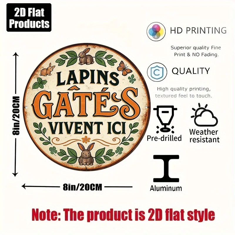 2D Flat - 1pc 2D Flat, 8.0*8.0 inch Round French Aluminum Sign, 