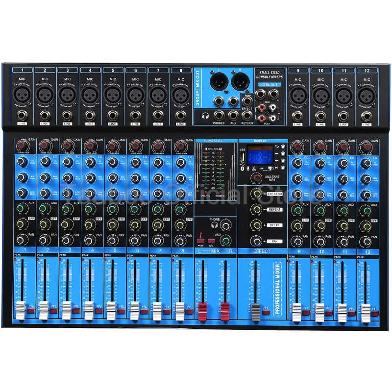 Professional Digital Audio Processor Pre Reverber Effector 8/12 Channel Bluetooth Mixing Console Microphone Anti Screaming Mixer