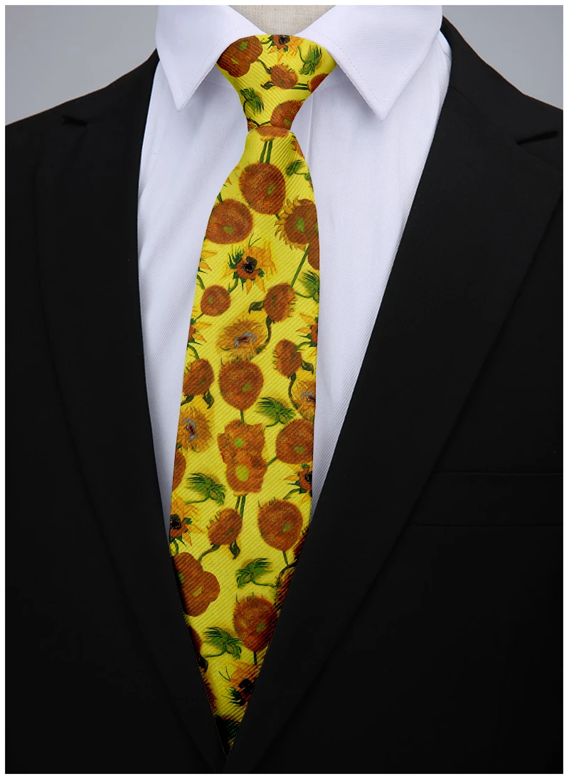 New 3d printed oil painting tie men's fun fashion business tie wedding party shirt accessories Van Gogh starry sunflower