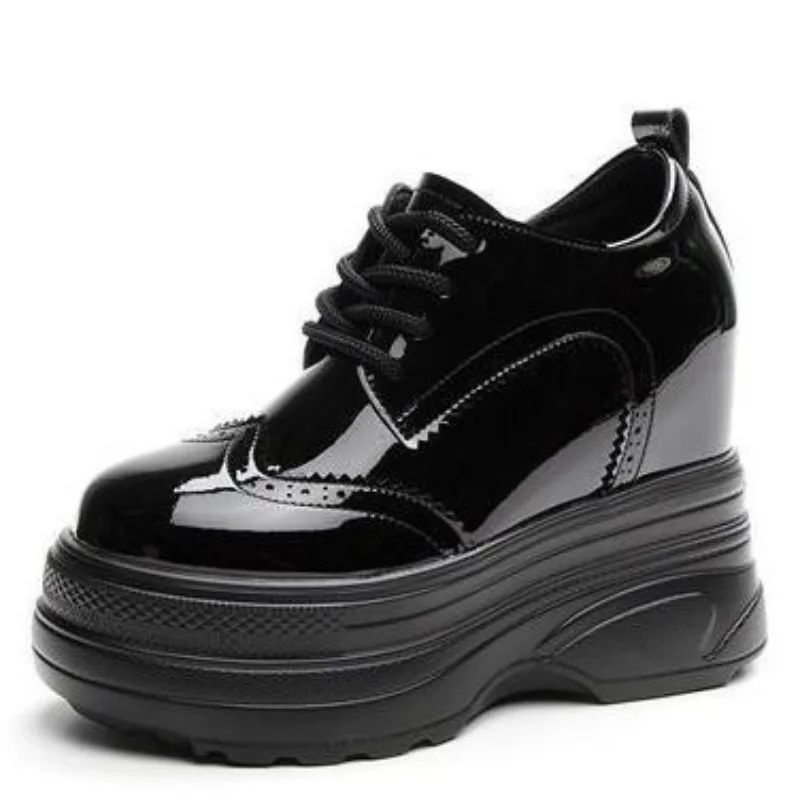 11CM Wedge Pumps Autumn Spring Genuine Leather Spring Spring Shoes Hidden Heels Moccasins Women Platform High Brand Female Shoes