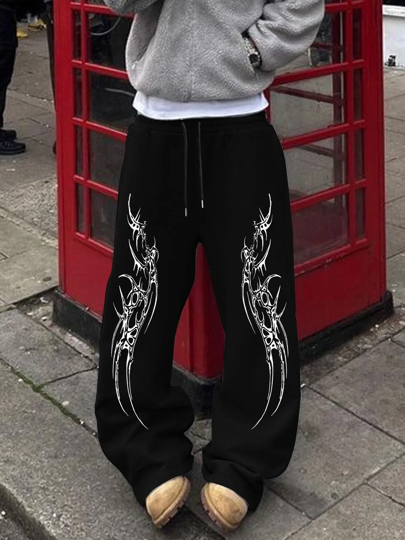 Trend Streetwear Men Loose Straight Leg Pants Thorn Totem Graphic Print Soft Cozy All-match Daily Fashion Sports S-3XL