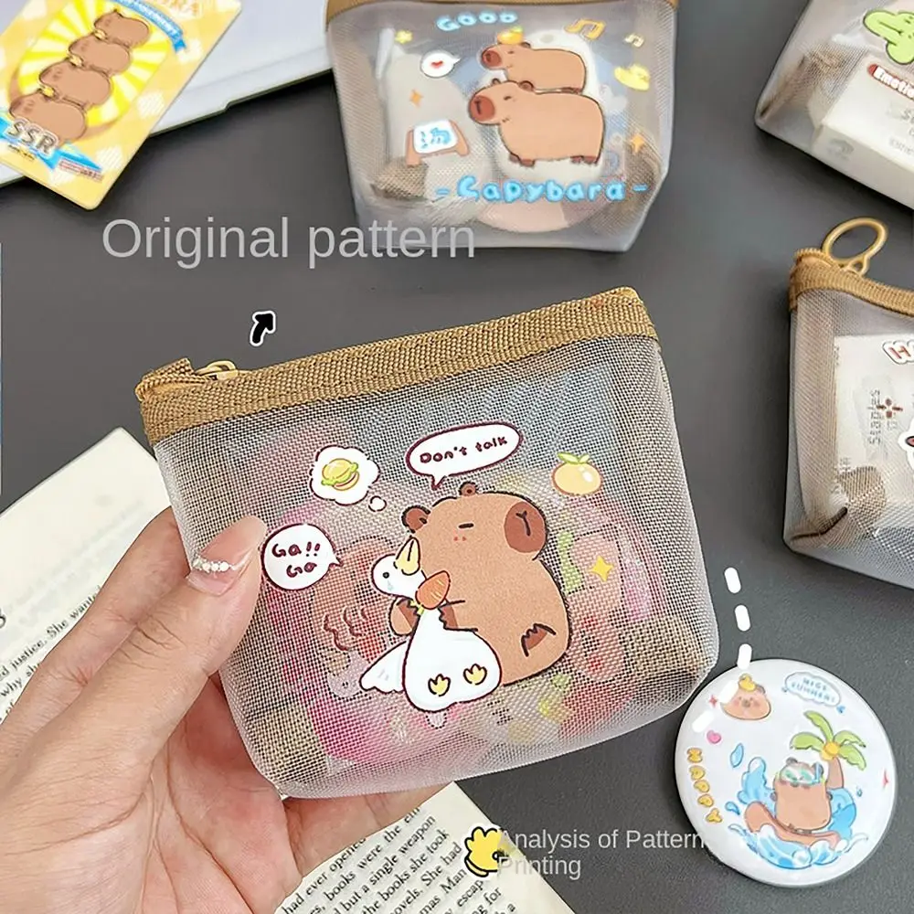 Fashion Capybara Rabbit Panda Coin Wallet Mesh Cartoon Anime Mini Wallet Earphone Storage Bags for Student Girls