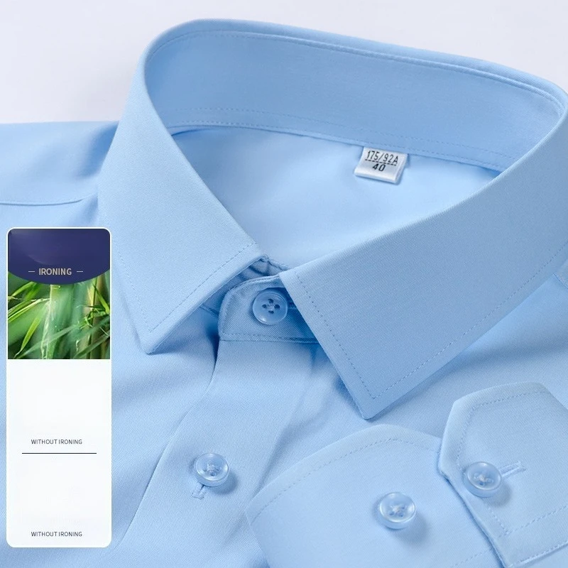 

Men's Bamboo Fiber Long Sleeve Dress Shirt – Anti-Wrinkle, Non-Iron,Pure Color Business Casual ShirtYY170