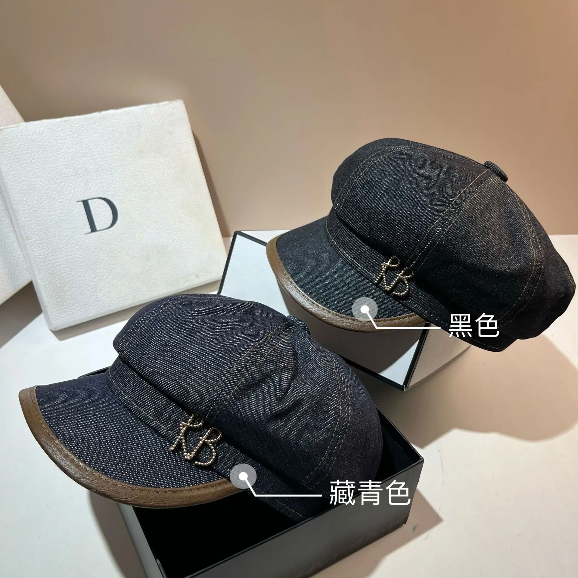 

​2025 New Denim Octagonal Beret - British Style Newsboy Cap, Retro Unisex Navy Hat, High Quality Cotton for Spring Autumn​