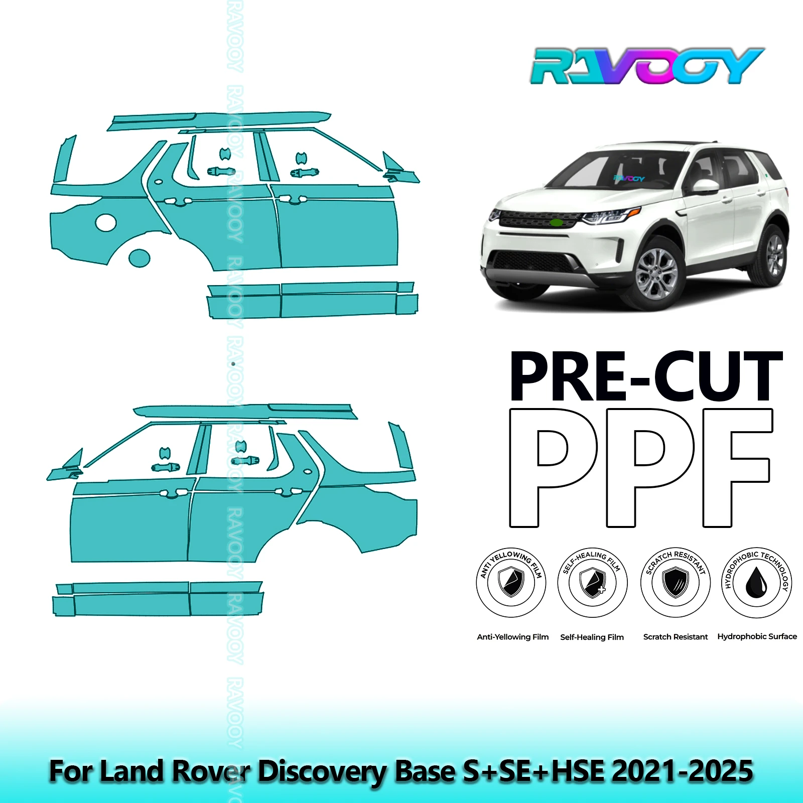 

For Land Rover Discovery Base S+SE+HSE 2021-2025 8.5mil Pre-Cut PPF Door & A/B Pillar Kit TPU Paint Protection Film Set