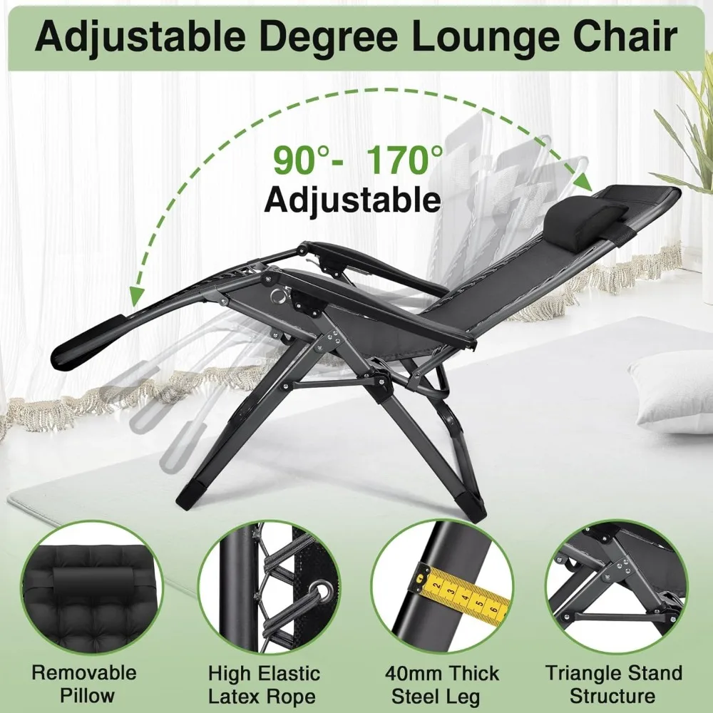 Zero Gravity Chair Lounge Chair Recliner Upgraded Lock and Removable Cushion Reclining Camping Chair