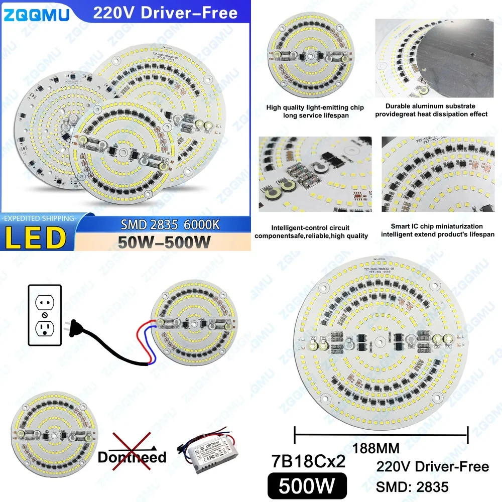 

High Power LED Panel Light 50W 100W 150W 300W 500W 220V Driverless Industrial Mining Lamp for Warehouse Workshop Square Lighting