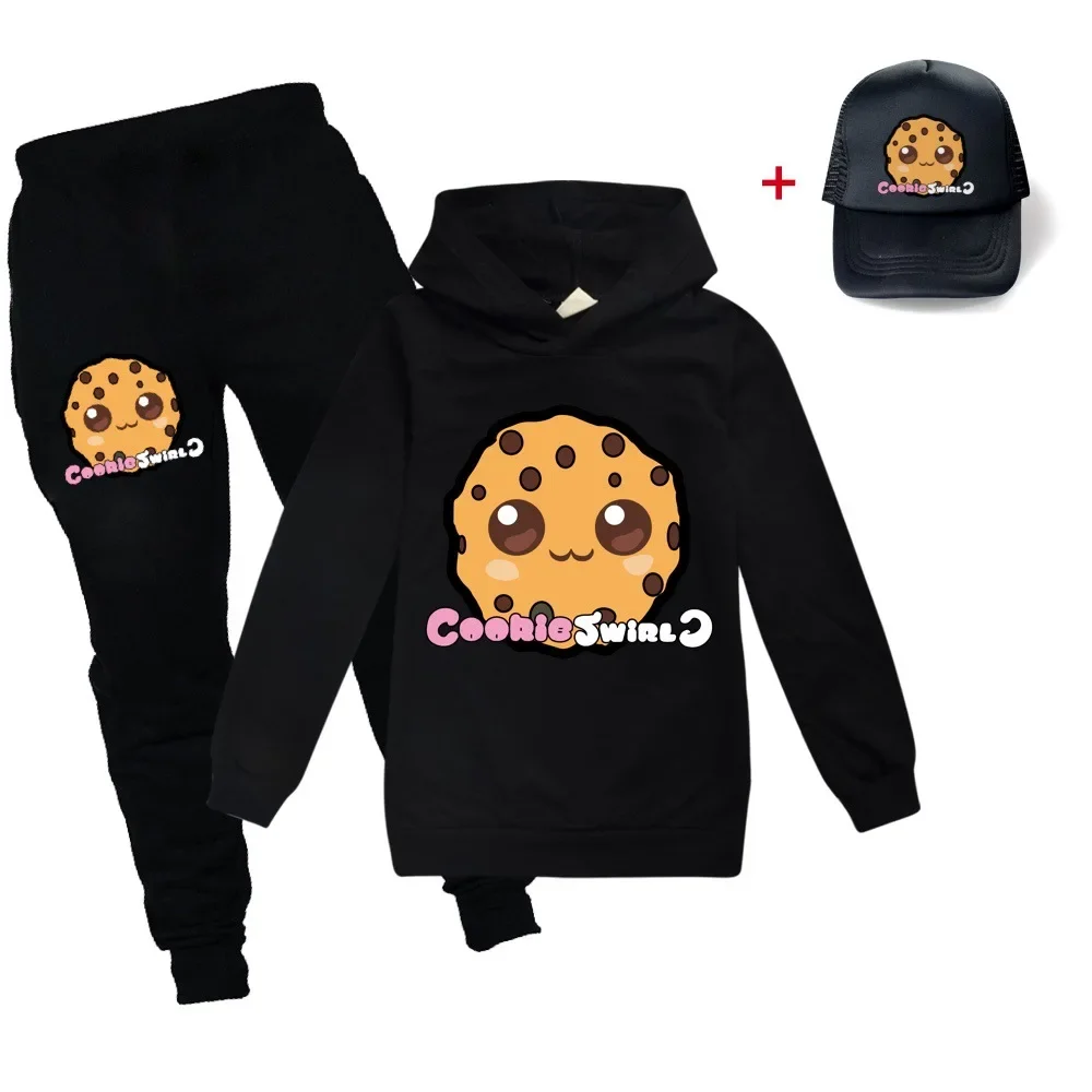 Pullover Boys girls COOKIE SWIRL C Youtube 3pcs/set Thin section hoodies+long pants+Peaked cap for kids