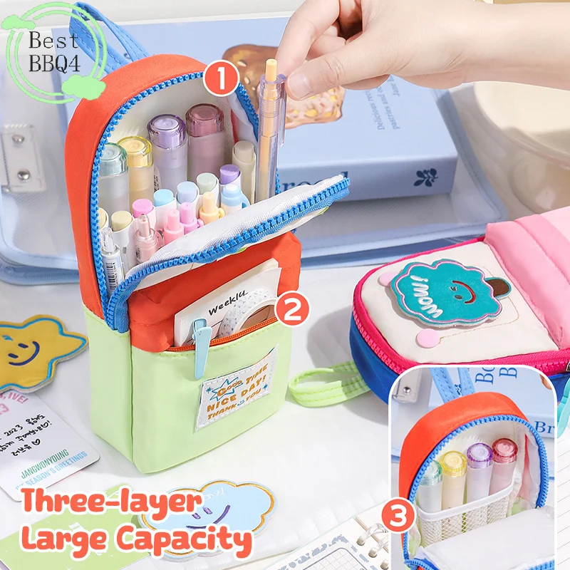 (BBQ4)Capacity Pencil Case For Small Star Schoolbag Color - Blocked Pencil Case Lt S A High Appearance Level Cute And Large