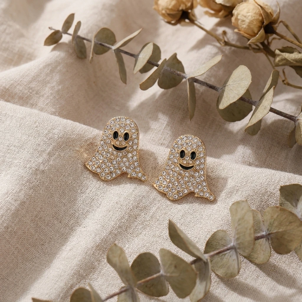 Halloween Funkelnde Strass-Geister-Quasten-Ohrringe für Frauen Niedliche Geister-Ohrstecker Goth Punk Party Schmuck Accessoires – Detail 7