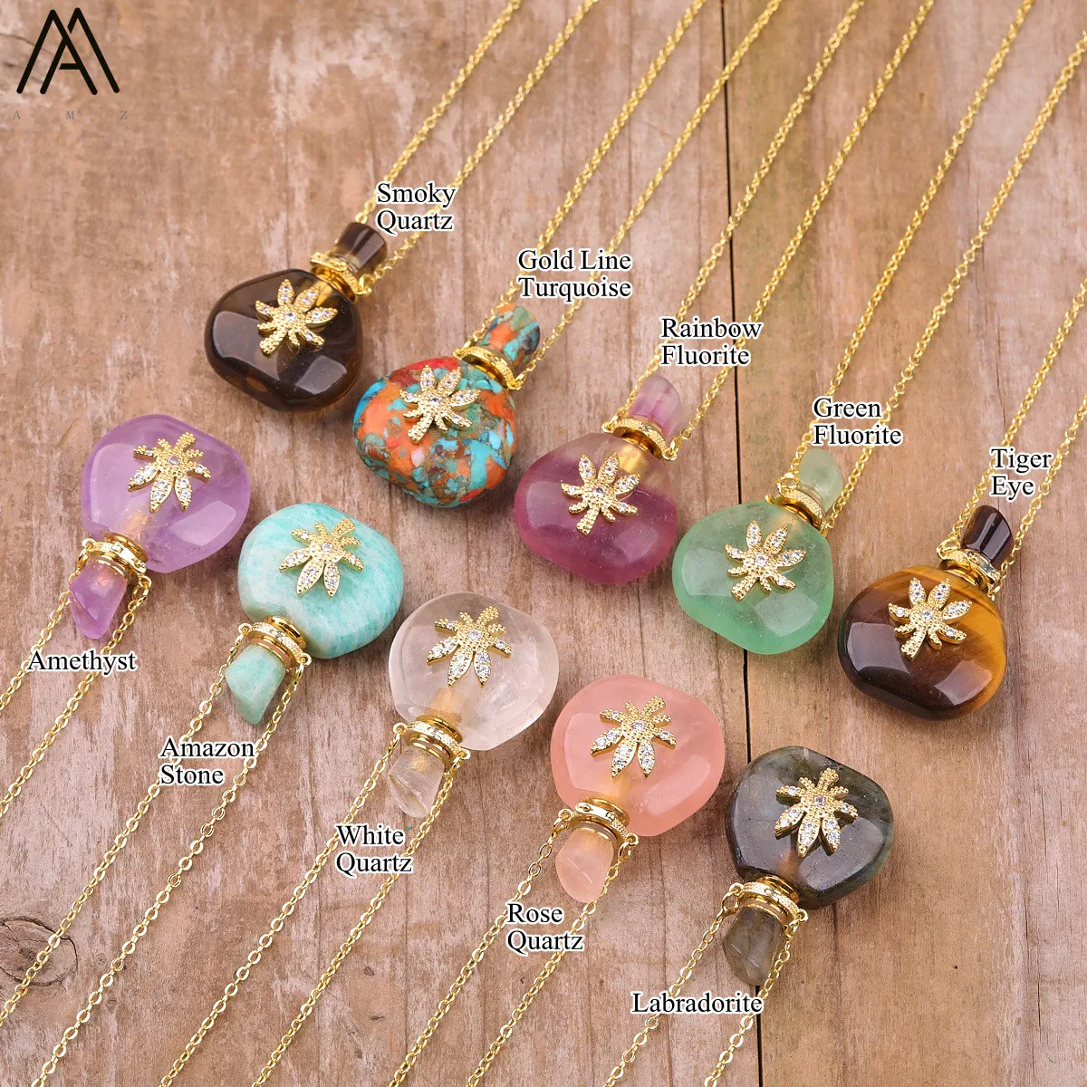 Natural Roses Amethyst Crystal Perfume Essential Pendant For Women Elegant Turquoises Lapis Healing Necklace Jewelry Dropship