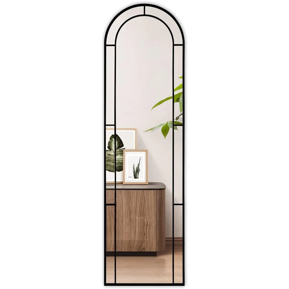 

Decorative Mirrors Windowpane Hanging Door Mirror with Metal Frame, Wall Mounted or Leaning for Bedroom, Living Room, Black