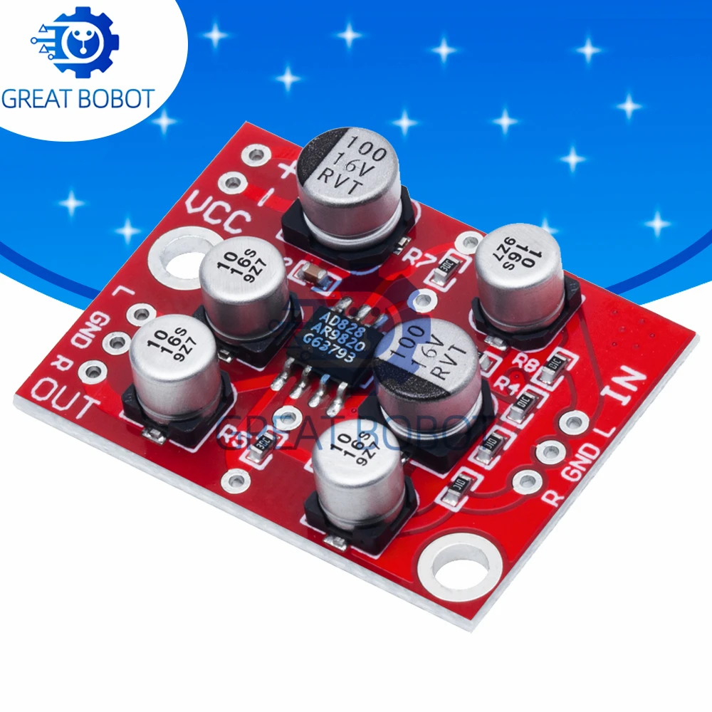 BS 1PCS DC 5V-15V 12V AD828 Stereo Preamp Power Amplifier Board Preamplifier Module