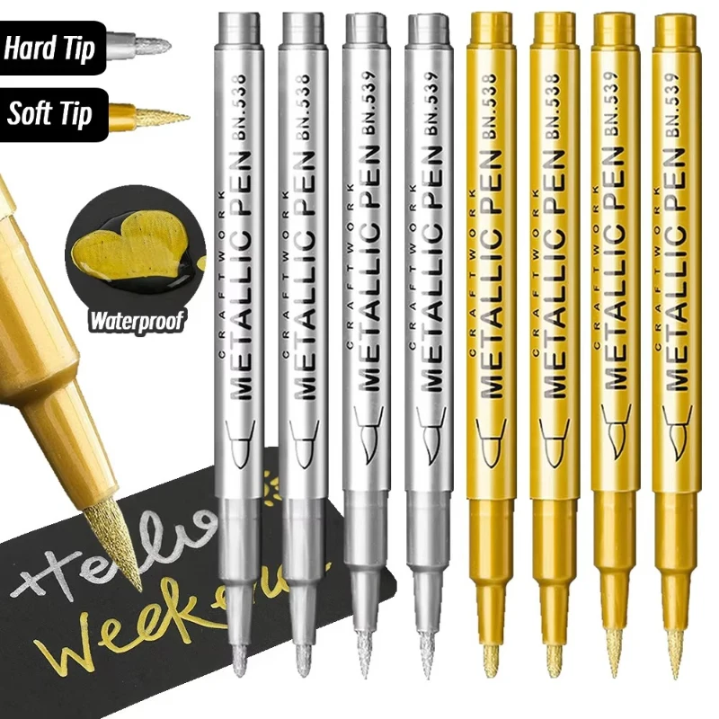 

1/2/3pcs Soft Brush Metallic Marker Pens Gold Silver Permanent Art Markers For Glass Ceramics Resin Crafts Scrapbooking Painting