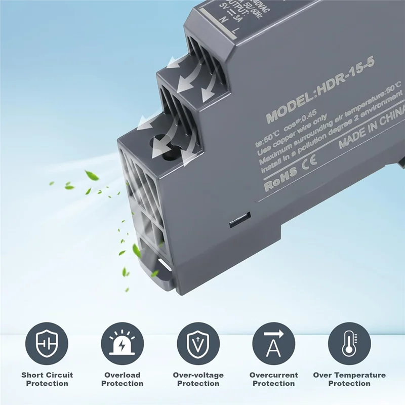 ABJI-5V DC 3A 15 ワット DIN レール変圧器電源 100-240V AC 50/60Hz 入力家庭用産業オートメーション