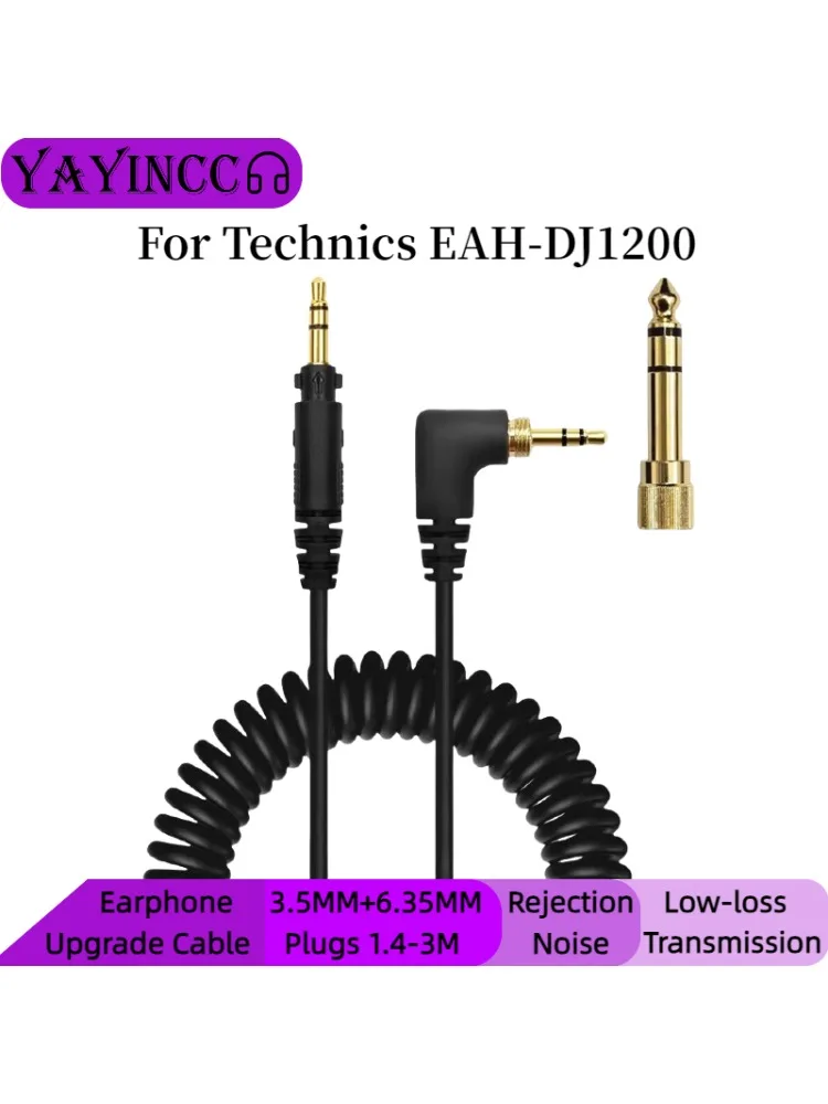YAYINCC Sprężynowy kabel słuchawkowy do zestawu słuchawkowego Technics EAH-DJ1200 Kabel zamienny z złączami 3,5 mm i 6,35 mm — zdjęcie produktu 7