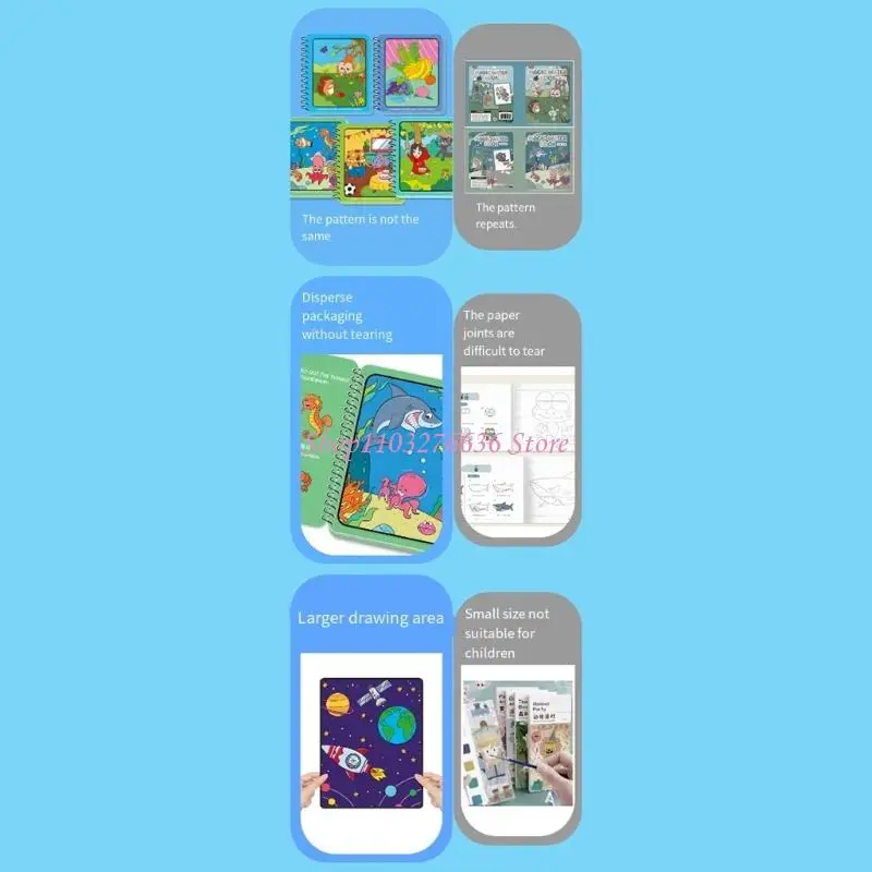 R6FD Kids Reusable Water Drawing Book Early Education Water Coloring Book Toy with Water Pen for Children Creative Fun