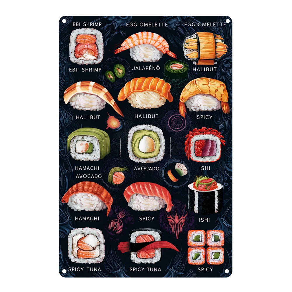 Room Decor 1pc Sushi Wall Art Metal Tin Sign, 2D Food Decor for Kitchen, Bedroom, Game Room, Patio, Garden, Porch, Bar, Resta