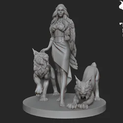 1/24 Scale Resin Figure Diy Model Kit Fantasy Miniature Freya Statue of Woman with Two Wolves Unloaded & Unpainted Free Shipping