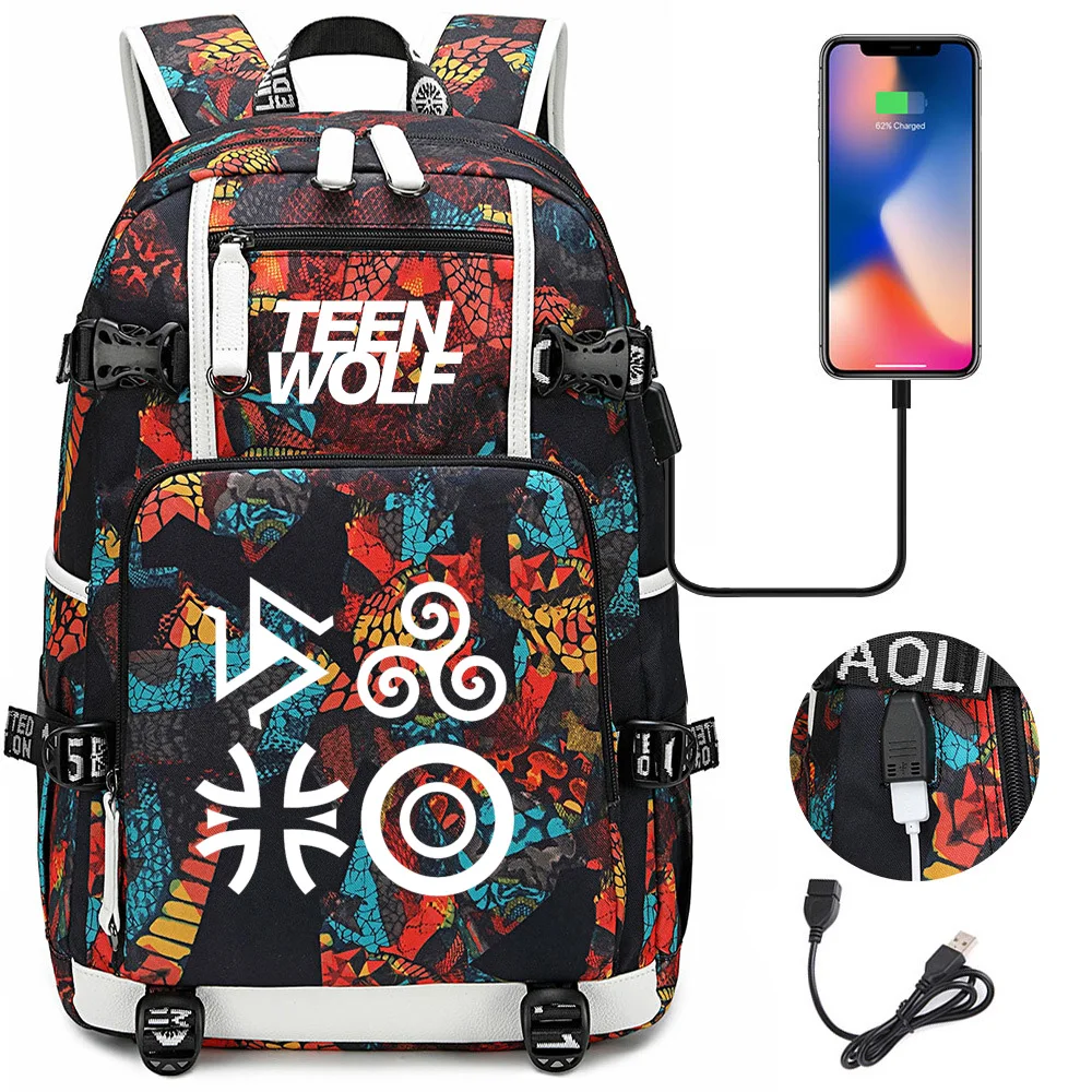 Teen Wolf School Backpack Women Men Laptop Travel Bag Large Waterproof Multifunction USB Charging Knapsack Mochila