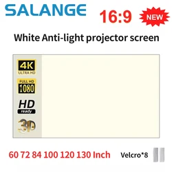 Salange Projector Screen White Grid Anti Light Curtain High Brightness 100 130 Inch 16:9 Portable 4K HD Fabric Cloth for Beamer