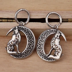 Vintage Viking Moon&Wolf Earrings for Women Stainless Steel Animal Hoop Earrings Punk Hip Hop Nordic Style Fashion Jewelry Gifts
