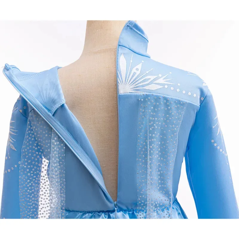 حكاية خرافية الأميرة إلسا نفس النمط فستان فتاة تأثيري ملكة الثلج الأزرق بأكمام طويلة بنطلون ملابس الحفلات رداء غير رسمية ob;8