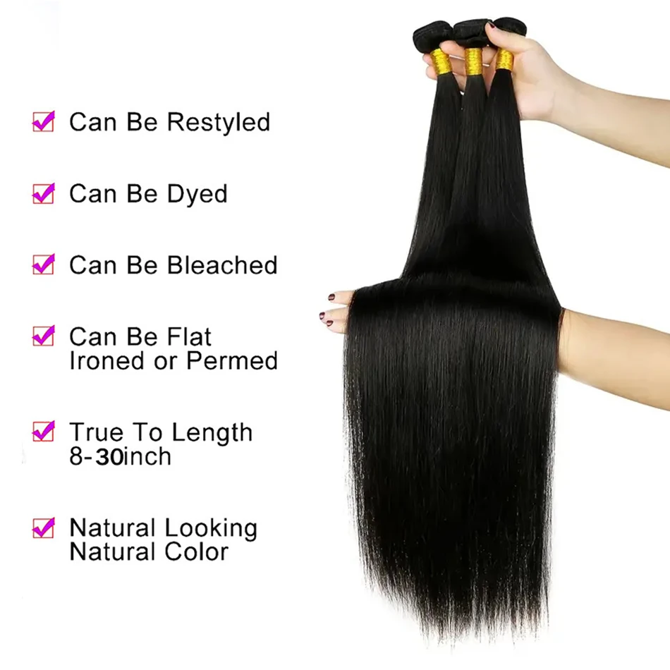 Bone Straight Human Hair Weave Bundles 100% Unprocessed Brazilian Virgin Hair Extensions 1 3 4 Bundles Deal Weft Natural Black