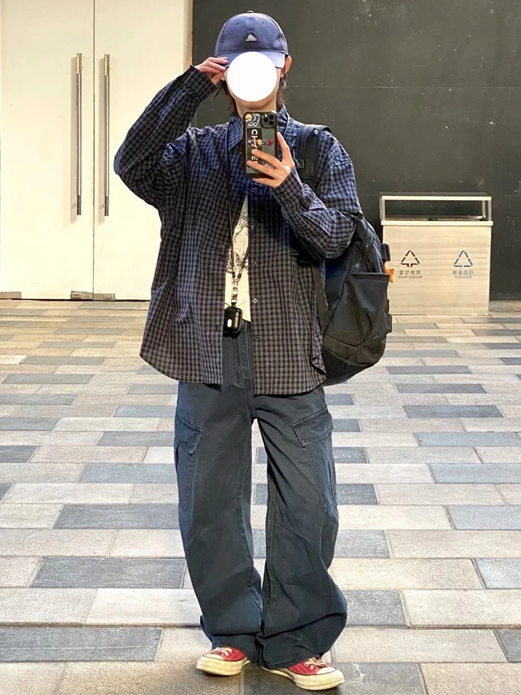 Pantalon taille haute à jambes larges pour femme, Vintage, américain, rétro, rue, automne hiver, nouveau Design, pantalon ample avec kets