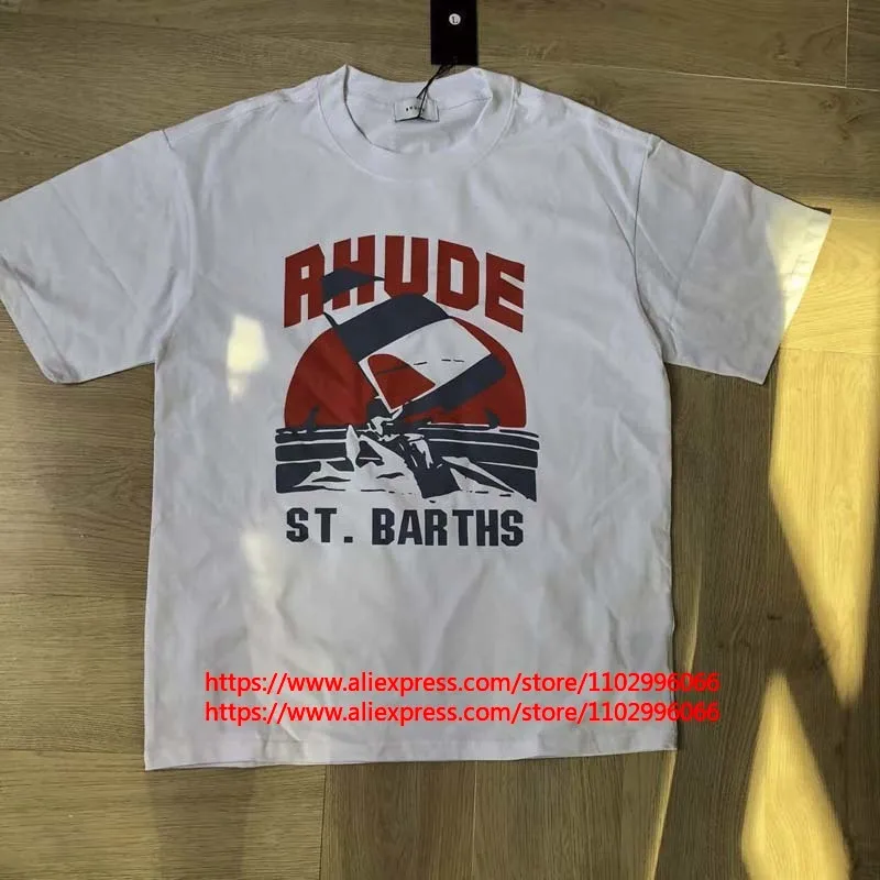 Fast Delivery RHUDE T-shirt Fashionable Loose Casual Letter Print Short Sleeve Summer Men's Clothing Top Tee