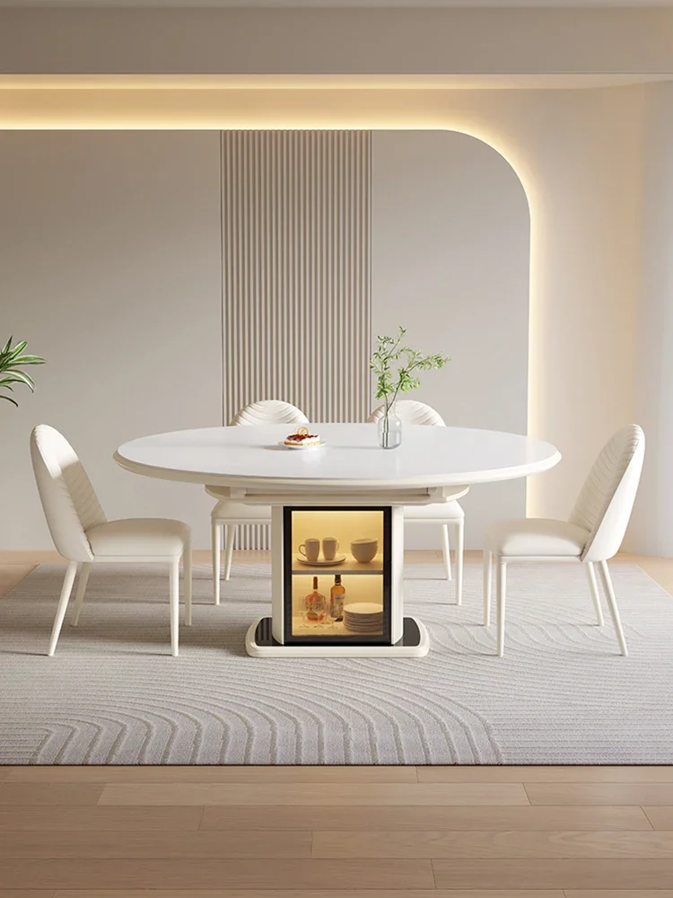 Cream Wind Rock Slab Dining Table Square And Round Dual-purpose Retractable Variable Round Table Household Small Apartment Moder