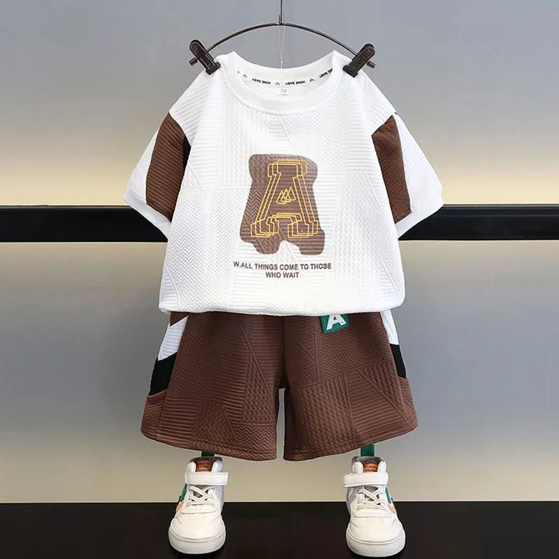 

Boys' Summer Short sleeved Set Fashionable Summer Clothing for Boys and Babies Handsome Children's Clothing