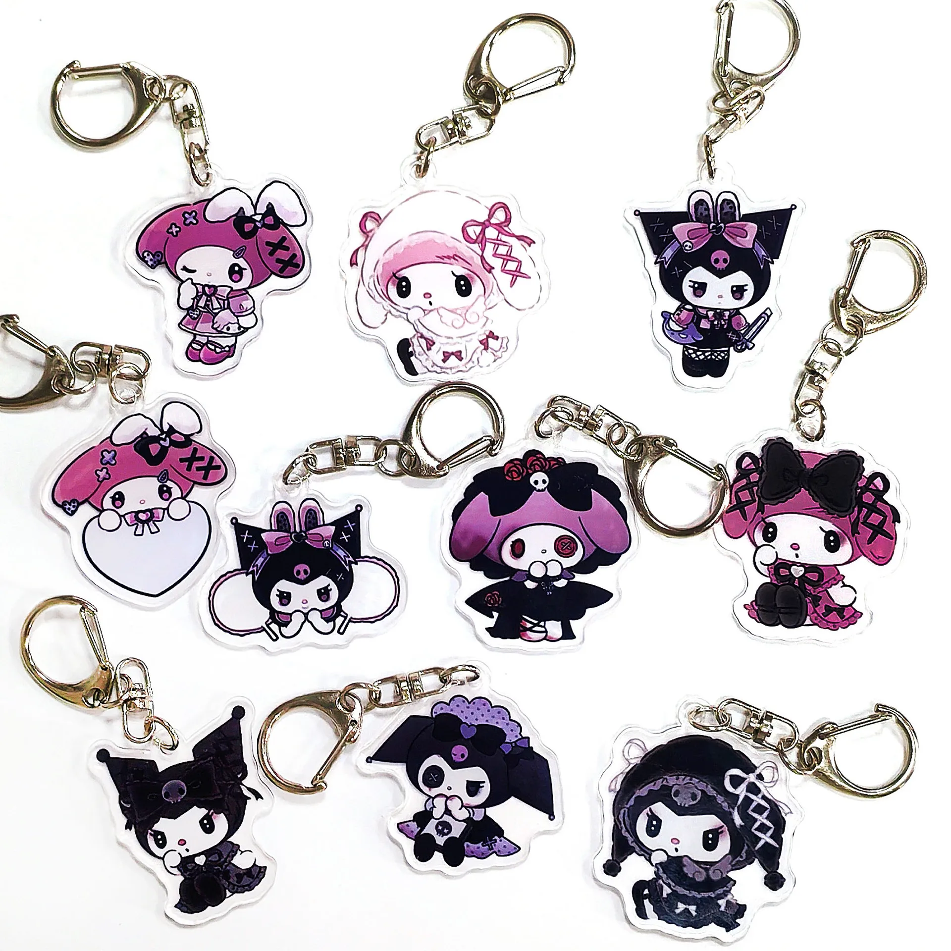 

Anime Kawaii Kuromi Melody Niche Dark Style Acrylic Key Chain Girl Heart Sanrio Couple Pendant Accessories Keyring Decor Toy