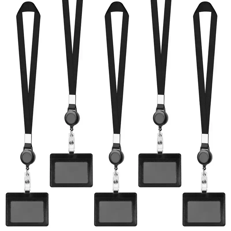 1pcs  Employee Worker ID Card Holer with Lanyard Fashion Black Color Retractable Badge Reel Clip Nurse ID Card Cover Protectir