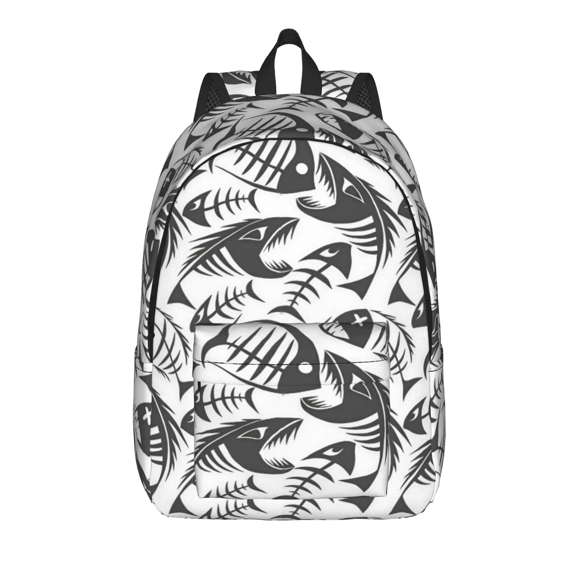 Grey Monster Skeleton Fish Seamless Pattern Backpack Women Men  Lightweight Backpacks Polyester Pretty School Bag Sport Rucksack