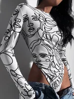 Ahagaga Elegant Skinny Women's Bodysuits Tees Sexy Solid O-Neck Regular Causal Long Sleeves Slim Fit Streetwear T Shirt Rompers - Image 4