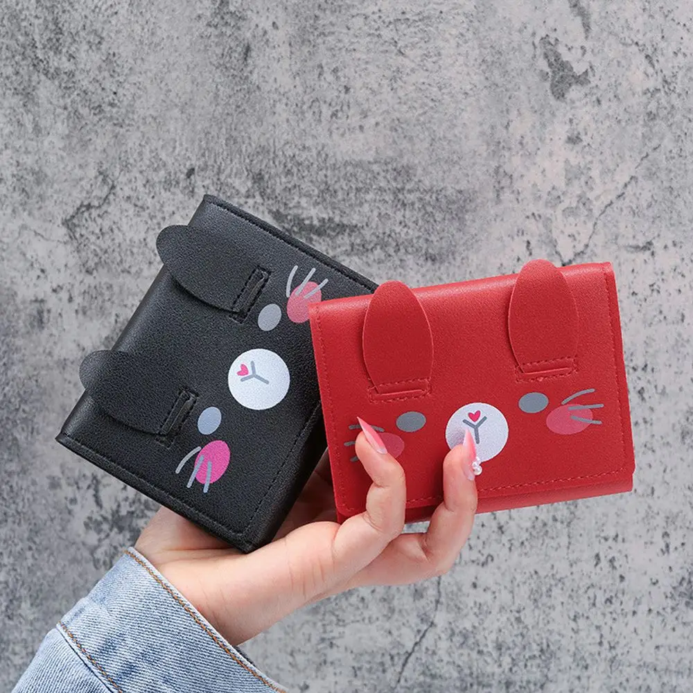 

Kawaii Lovely Creative Solid Color Retro Cat Pattern Student Card Holder Cartoon Women's Coin Purse Korean Style Wallet