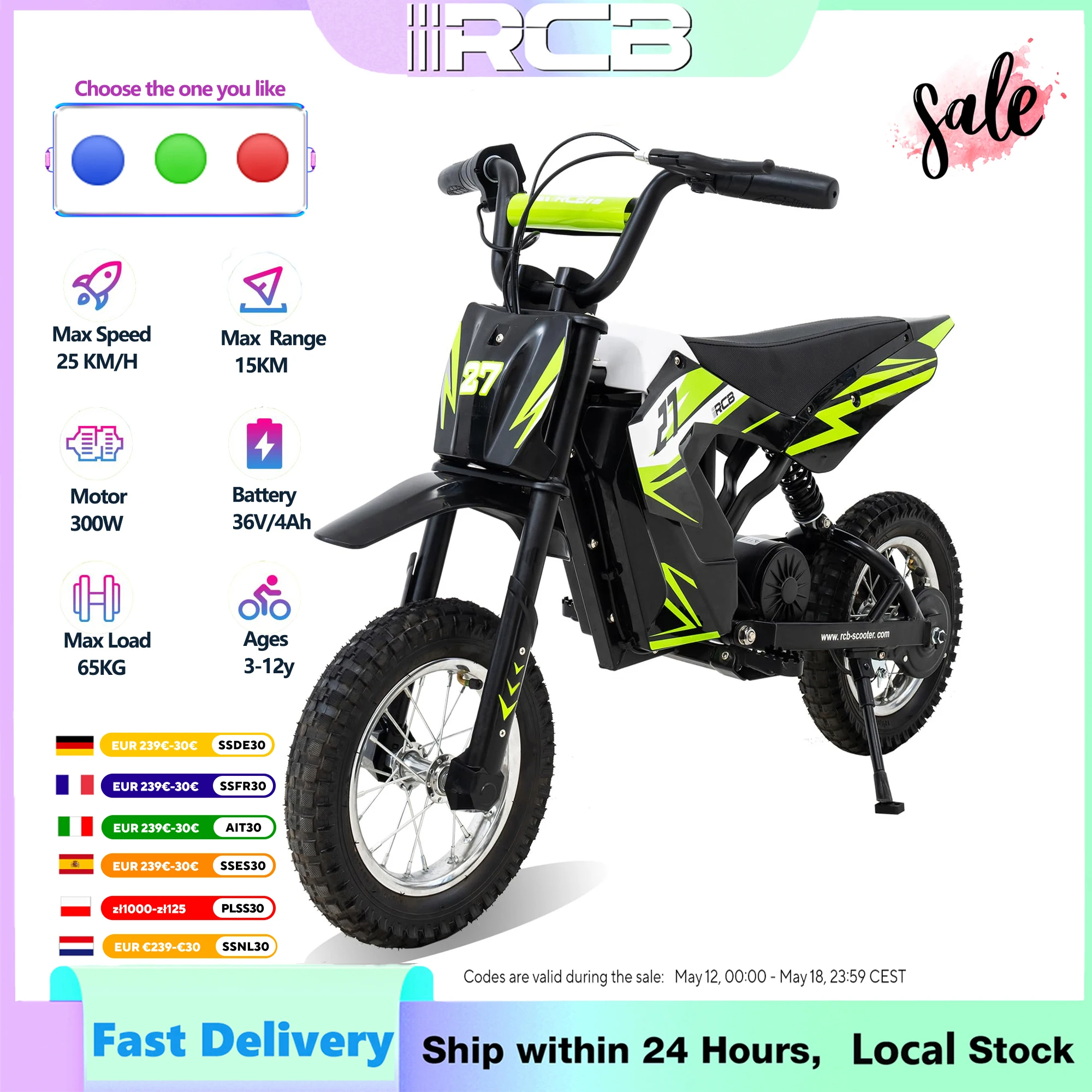 Rcb Kinder Elektromotor rad-r9x Elektromotor rad für Kinder, bis zu 15,5 Meilen pro Stunde und 9,3 Meilen Reichweite, 300W Fahrt mit 36v 4ah