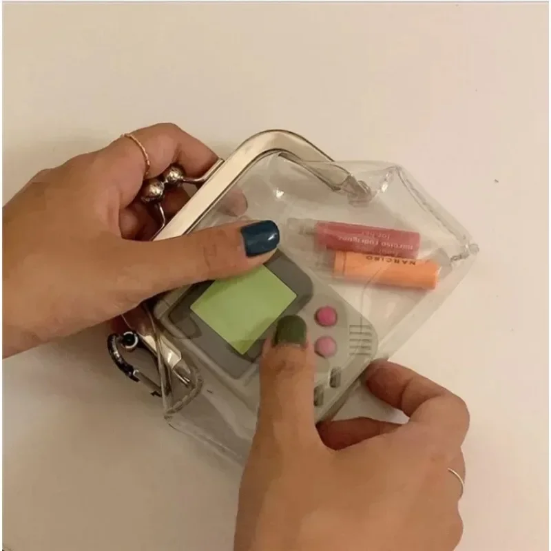 INS Transparent Pencil Case Simple Iron Clip Bag Pvc Material Portable Storage Change Small Objects Coin Lipstick Cosmetic Bag