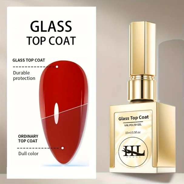 

Glass Top Coat- Shine Finish And Long Lasting, Soak Off LED Nail Lamp Gel Base Top Coat Finish Nail Art Design Manicure Gifts