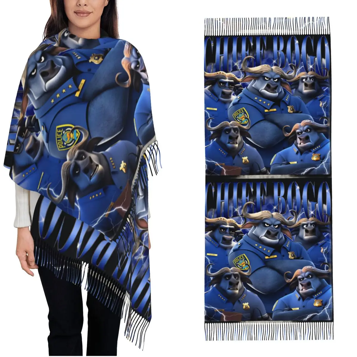 

Chief Bogo Zootopia 2 Scarf with Tassel Keep Warm Shawls Wrpas Womens Graphic Head Scarves Winter Luxury 2024 Bandana