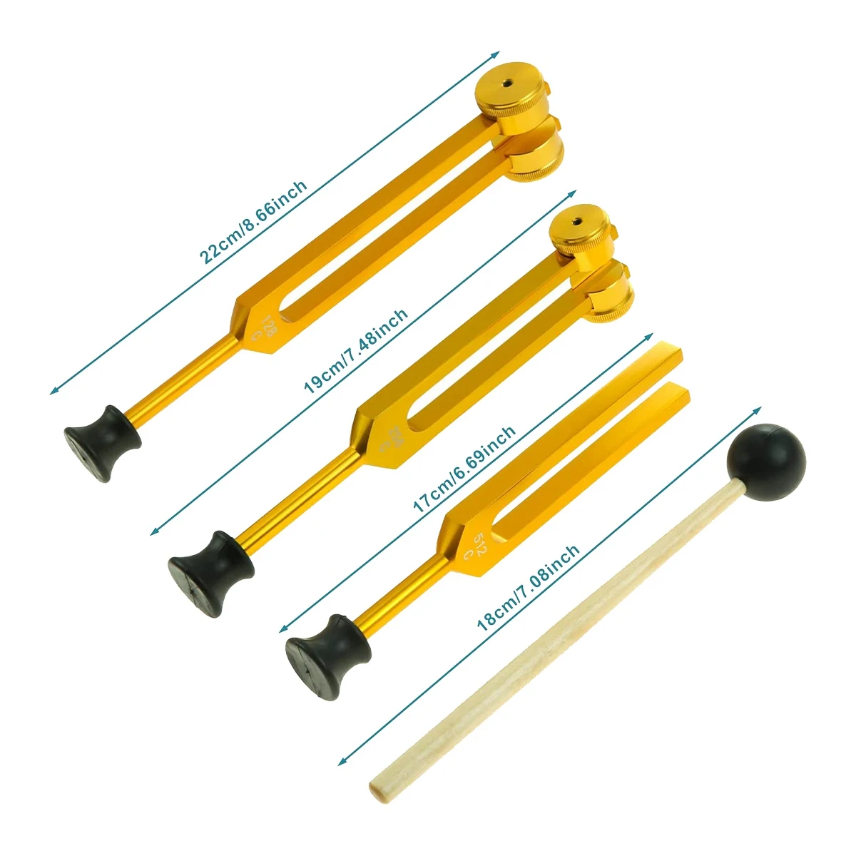 Kit de Tuning Fork para Cura, Terapia do Som, Sonic Slider, Dourado, 128Hz, 256Hz, 512Hz, Pacote 3