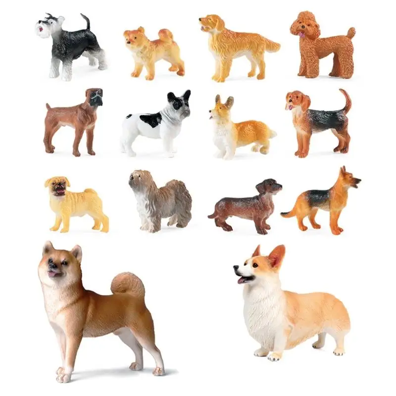 14PCS Realistic Dog Statues Plastic Miniature Animal Figures Collection For Shelf Desk Decors Fun Educational Play Toy D2RD