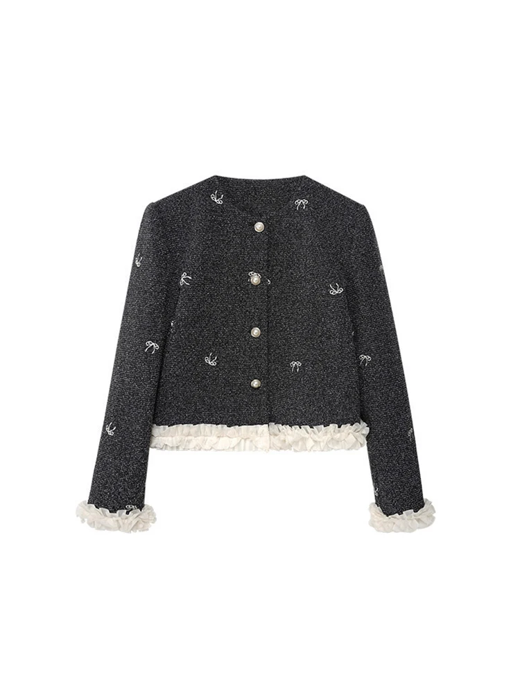 Kiesza lyte Fashion 2024 Autumn Short Jacket for Women\'s Pearl Button Party Splicing design High quality Vintage Coats Lady Suit