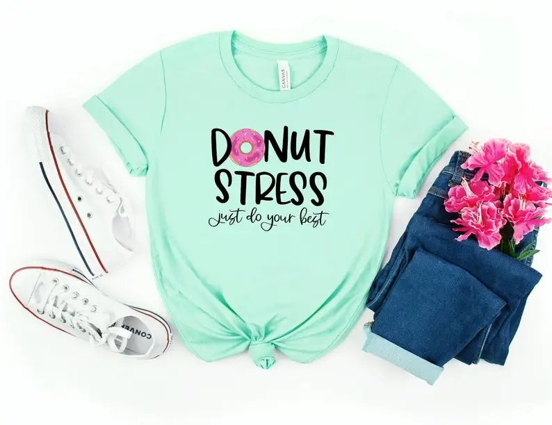 

Donut Stress Just Try Your Best Shirt, Testing Kindergarten Teacher Tee Gift for Teacher, Funny Teacher 100% cotton Shirt y2k