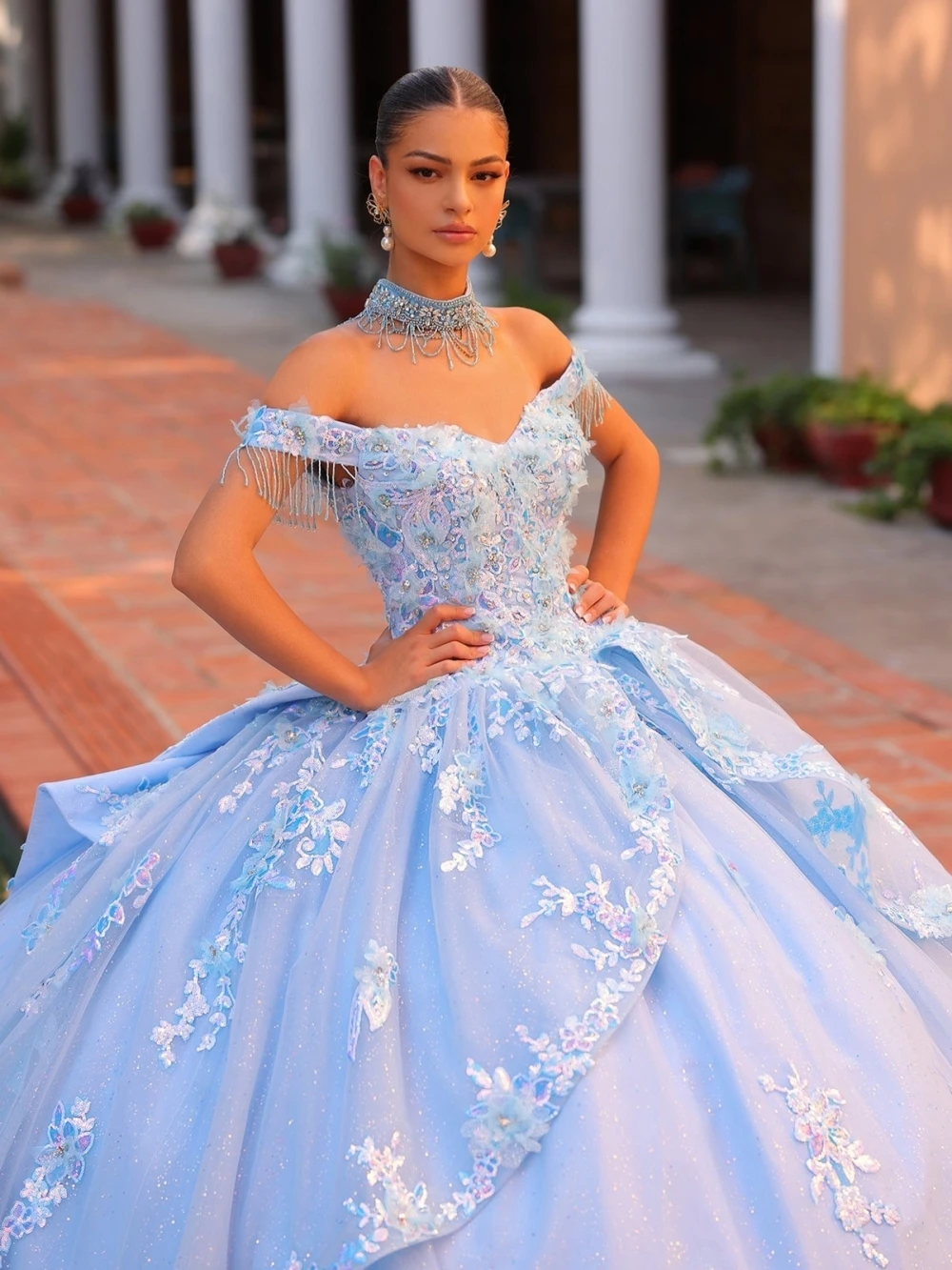 Vestidos De quinceañera De princesa con apliques De encaje y lentejuelas brillantes, elegante vestido De graduación con lazo y hombros descubiertos, Vestidos De 15 quinceañera